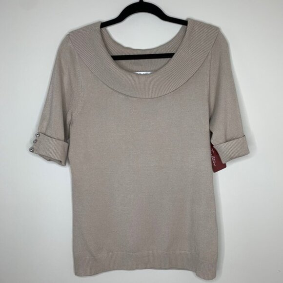 Tradition Women's Cowl Neck Sweater Top 3/4 Length Sleeve Stretch Taupe y2k - Picture 4 of 16